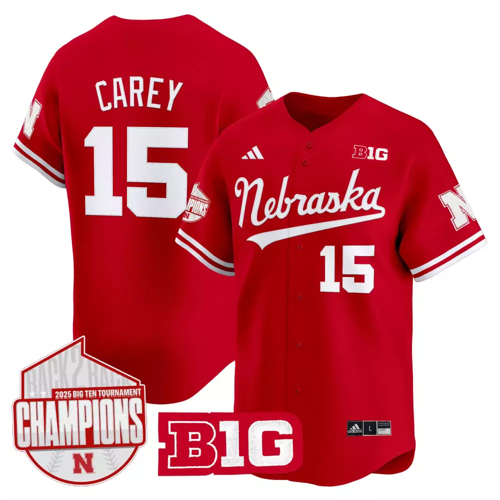 Customizable Nebraska Cornhuskers  2025 Big Ten Tournament Champions Carey 15 Stitched Vapor Huskers Authentic Jersey – Red
