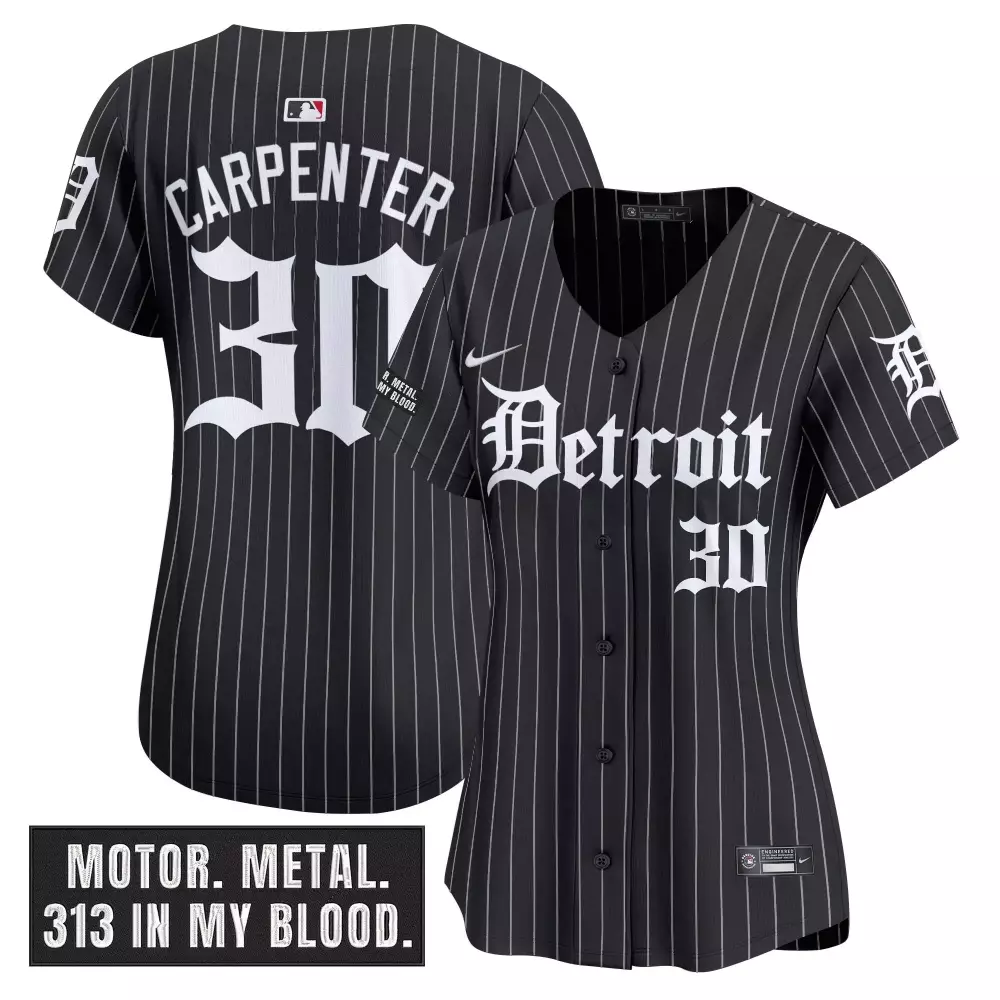 Carpenter 30 Women's Detroit Tigers 2023 Black Vapor Jersey | Embroidered Patch | Stylish Fan Gear | For Women