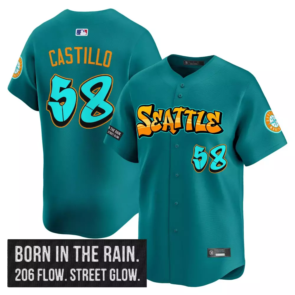 Castillo Mariners 2023 Graffiti Edition Jersey | Teal Stitched Fan Gear | Perfect Gift Idea for Men, Women & Youth