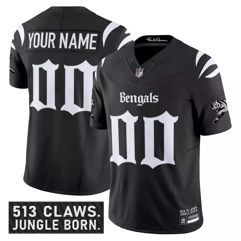 Cincinnati Bengals Black Jersey with Custom Name & Number | 513 Claws Patch | Stylish NFL Apparel | For Men, Women & Youth