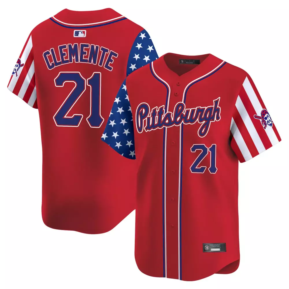 Clemente 21 Pittsburgh Pirates Red Vapor Jersey | Men's Stitched with Independence Day Patch 2025 | For Men, Women & Youth