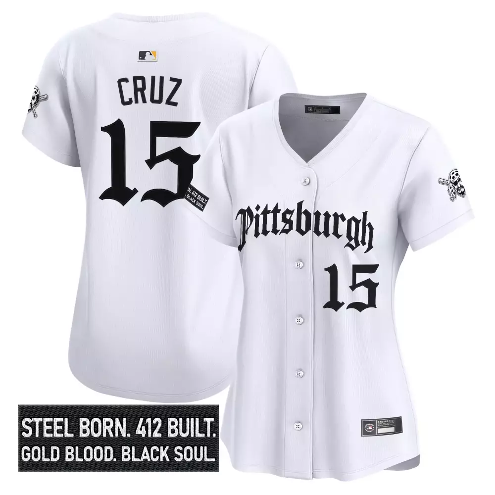 Cruz 15 Women's Pittsburgh Pirates White Vapor Jersey | Steel City Patch 2023 | Fan Gear for Game Day | For Men, Women & Youth