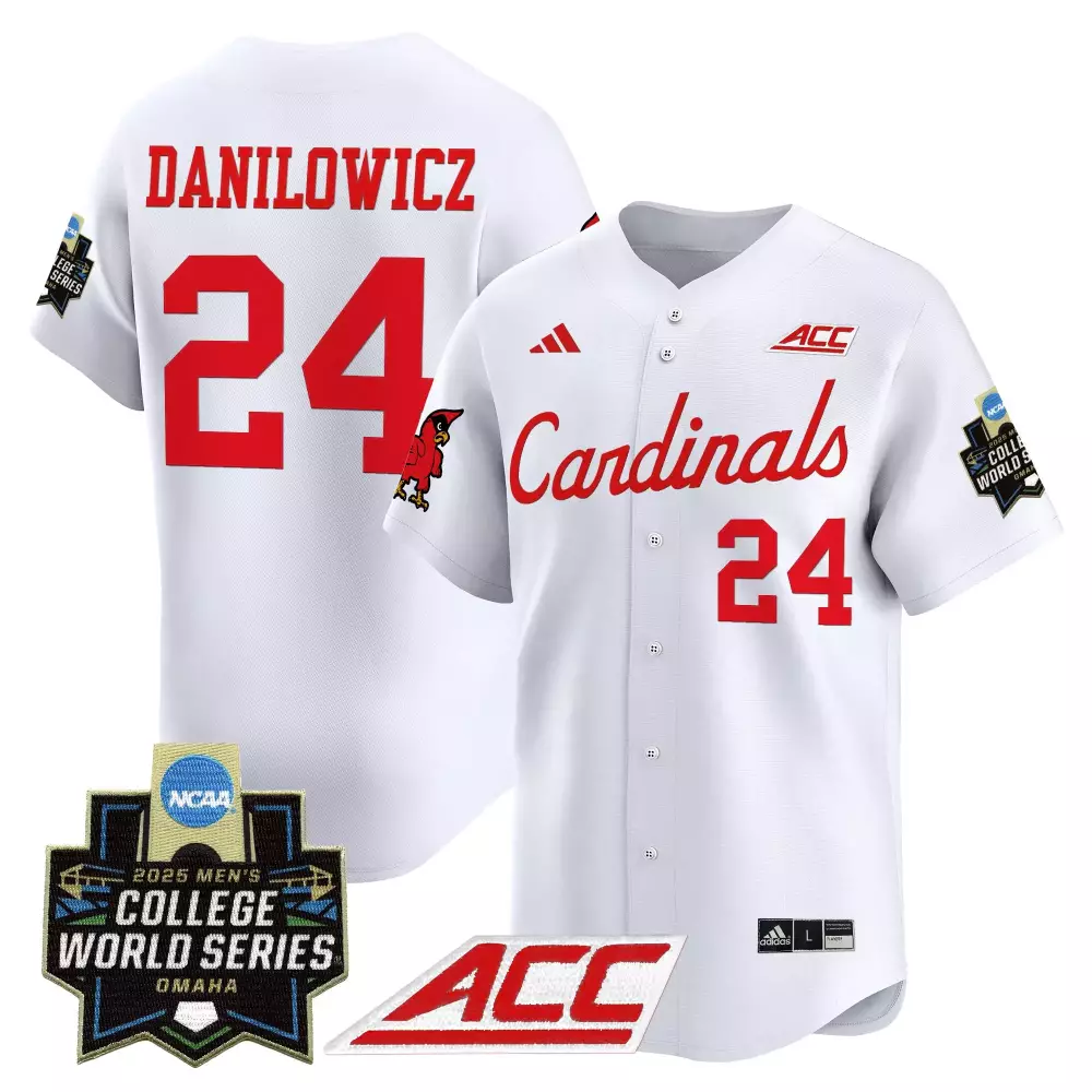 Danilowicz 24 Louisville Cardinals White Vapor Jersey 2025 | College World Series ACC Patch | Fan Gear for Men, Women & Youth