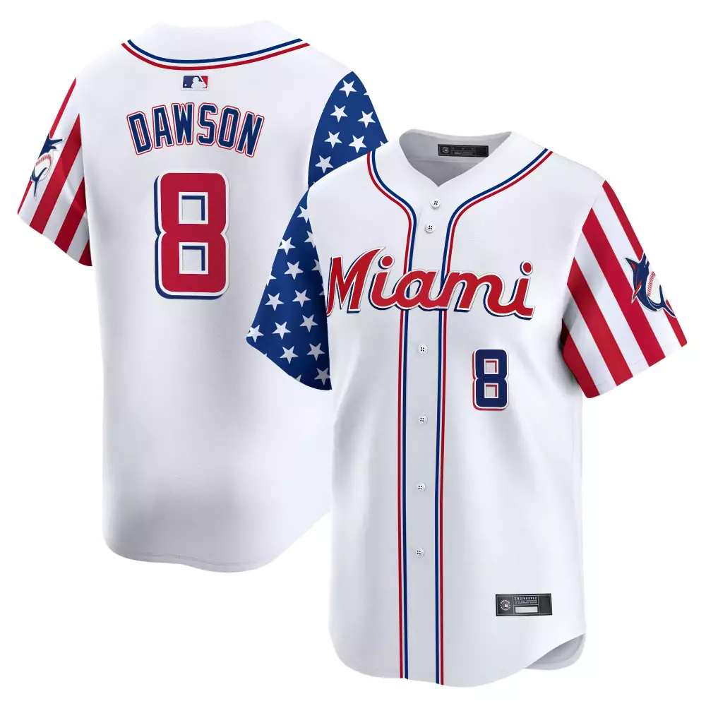 Dawson 8 Miami Marlins Stitched Vapor Jersey | Independence Day 2025 White | Fan Gear for Game Day | For Men, Women & Youth