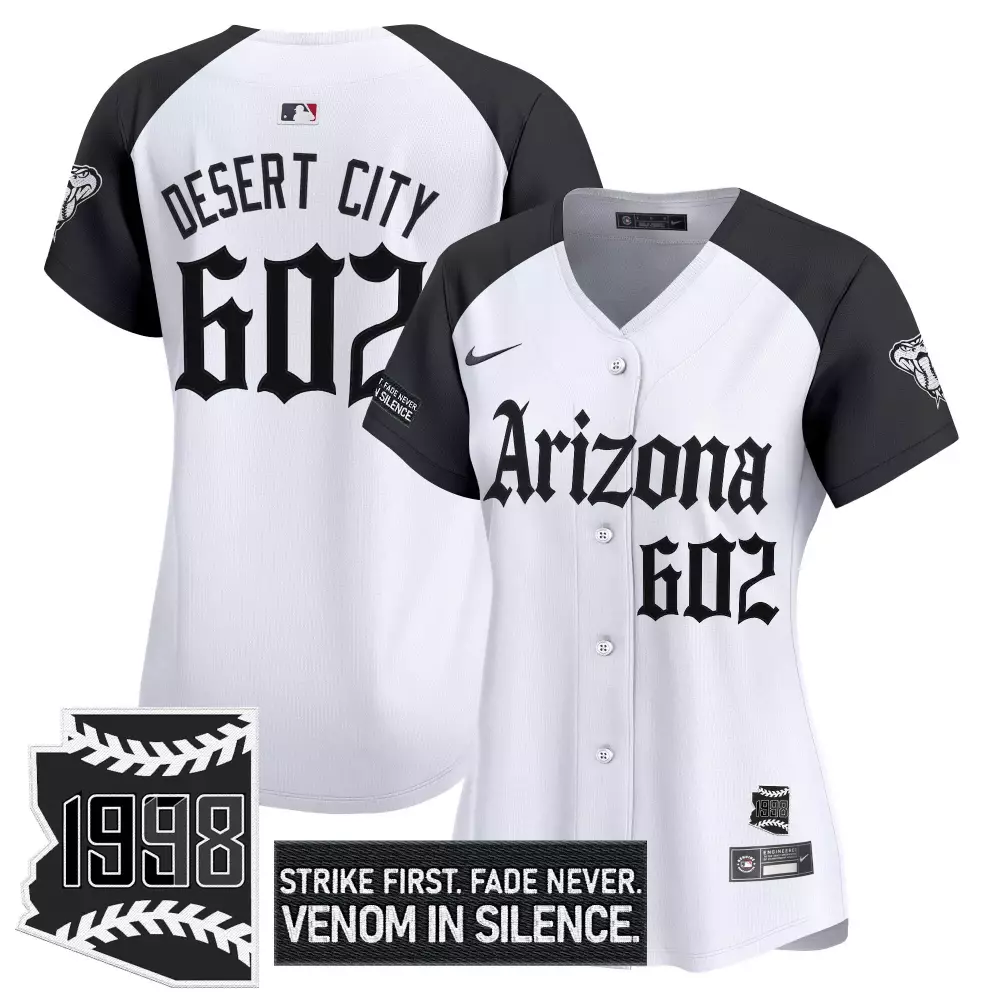 Desert City 602 Women's Arizona Diamondbacks 1998 Vapor Jersey | White Black Stitched | For Women | For Men, Women & Youth
