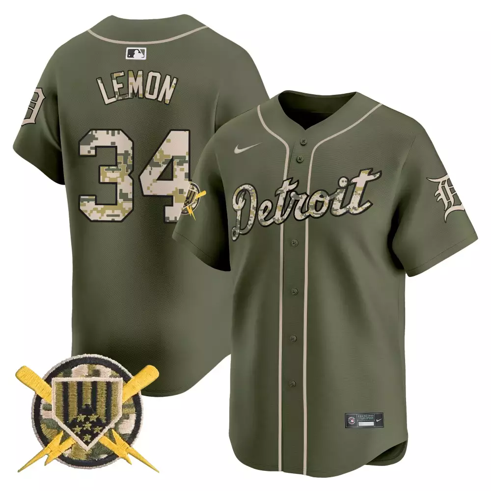 Detroit Tigers Camouflage Jersey Lemon 34 | Special Patch | Unique Fan Gear | For Men, Women & Youth