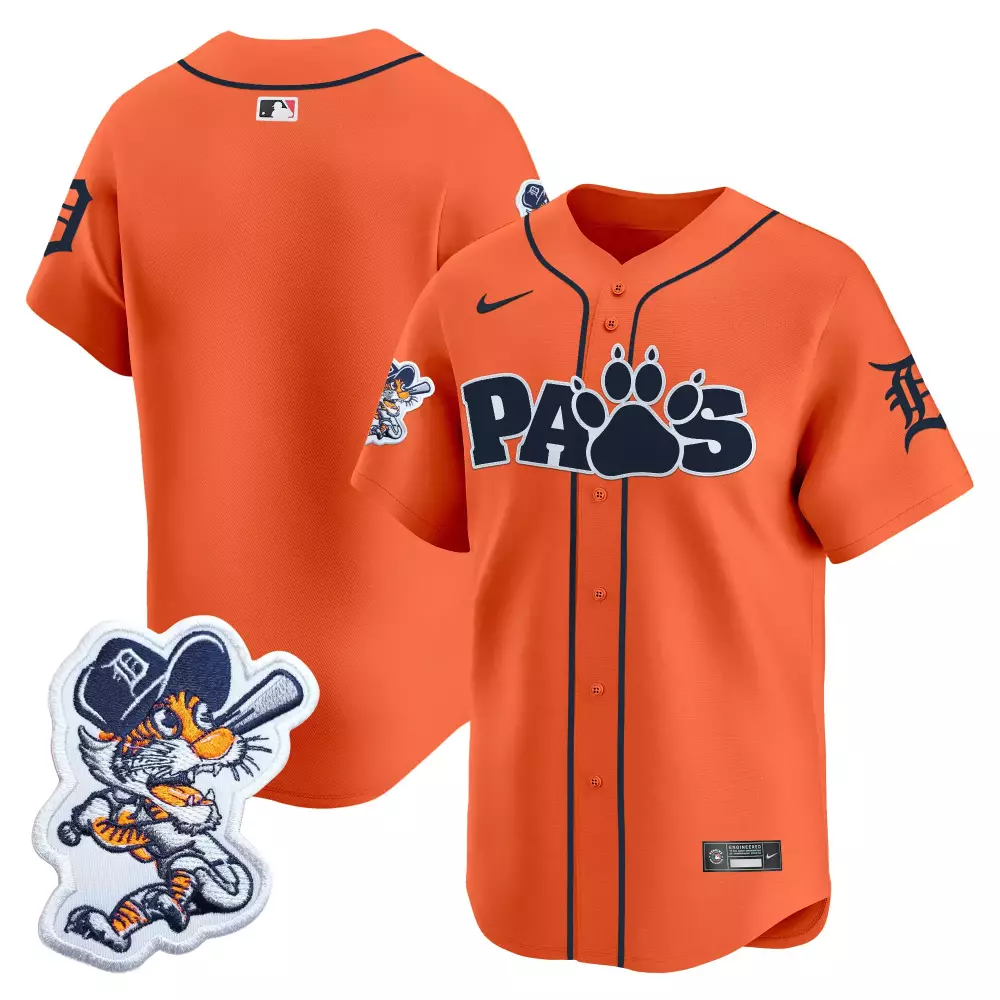 Detroit Tigers Orange Paws Jersey | Mascot Patch | Stylish Fan Gear for All | For Men, Women & Youth