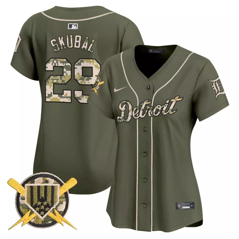 Tarik Skubal Detroit Tigers Women's Olive Camo Jersey | Special Patches | Stylish Fan Gear | For Men, Women & Youth