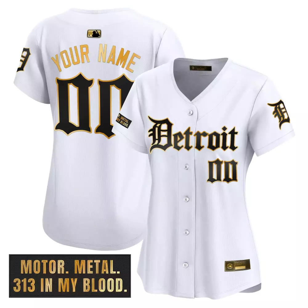 Women's Detroit Tigers Custom Jersey | White with Motor Metal 313 Patch | Unique Style | For Women