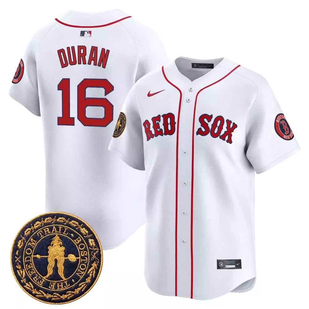 Duran 16 Boston Red Sox 2023 Stitched Vapor Jersey | Freedom Trail Patch in White | Limited Edition Fan Gear for Men, Women & Youth
