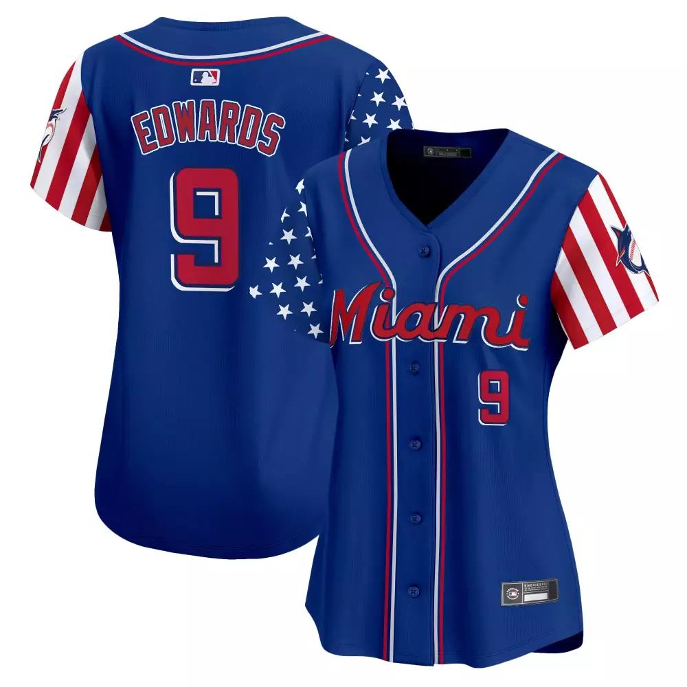 Edwards 9 Miami Marlins Women's Independence Day Vapor Premier Stitched Jersey | Fan Gear for Game Day | For Men, Women & Youth