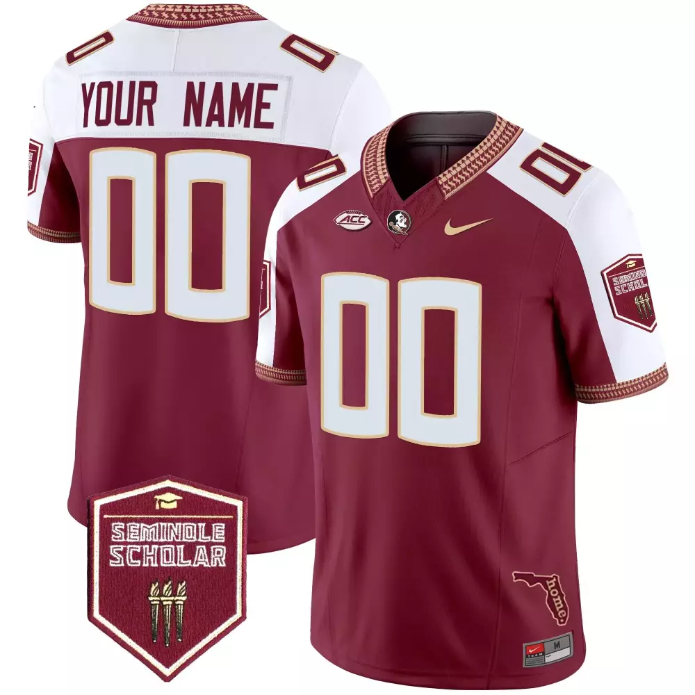 Florida State Seminoles Maroon Nike Jersey | Seminole Scholar Patch | Customizable 00 | Game Day Outfit | For Men, Women & Youth