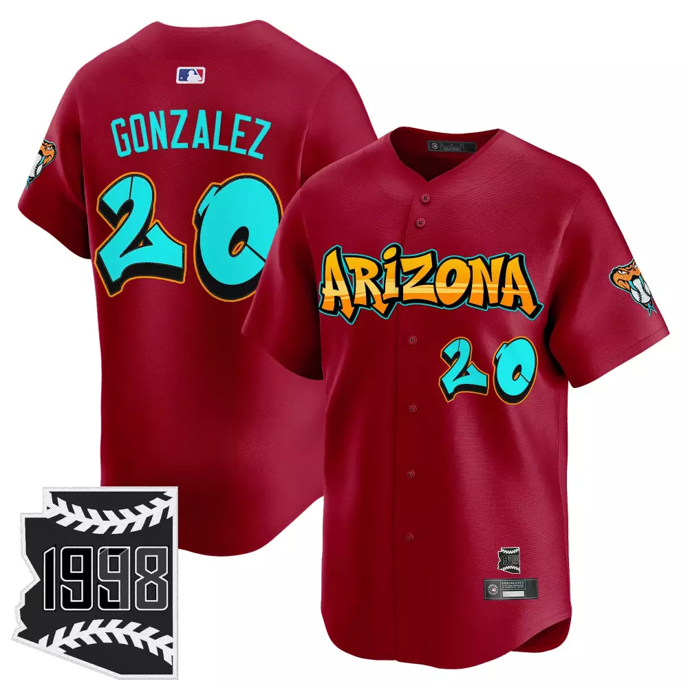 Gonzalez 20 Arizona Diamondbacks Red Vapor Jersey | 1998 Embroidered Patch Edition | Fan Gear for Men, Women & Youth