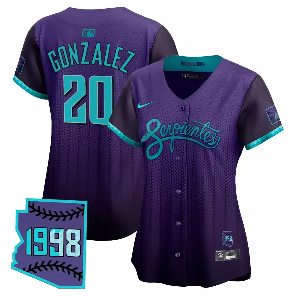 Gonzalez 20 Arizona Diamondbacks Women’s Purple Vapor Jersey | 1998 Patch Edition | Fan Gear for Men, Women & You