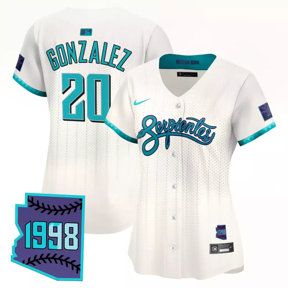 Gonzalez 20 Arizona Diamondbacks Women’s White Vapor Jersey | 1998 Patch Edition | Fan Gear for Men, Women & You