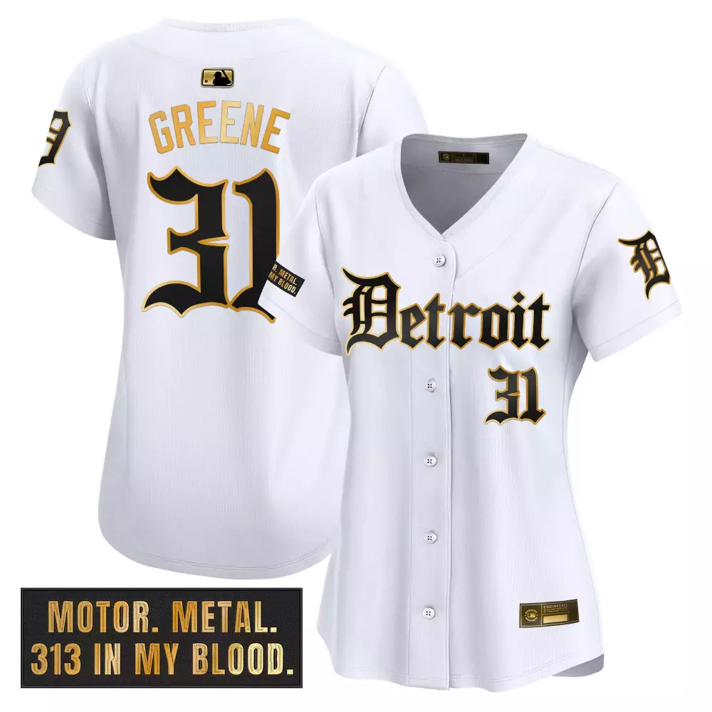 Greene 31 Detroit Tigers Women's Stitched Vapor Jersey | 2023 White Motor Patch Edition | Game Day Outfit | For Men, Women & Youth