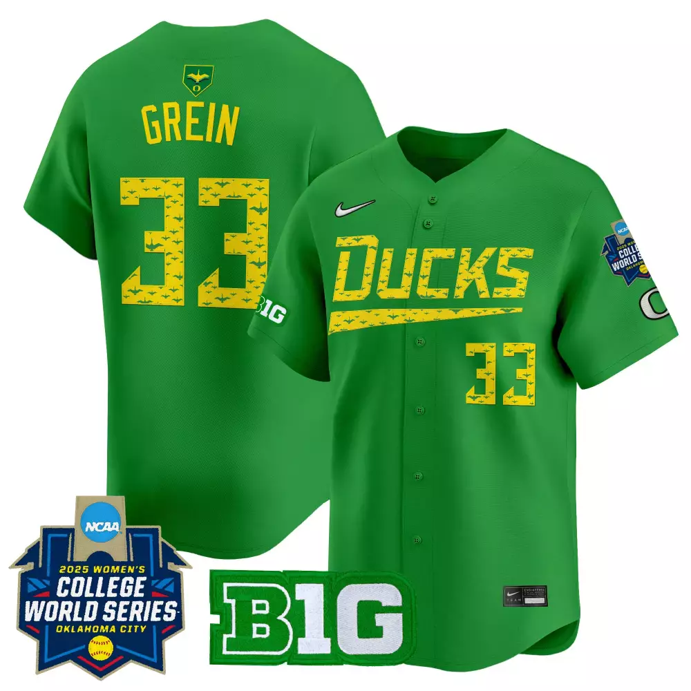 Women's Oregon Ducks Grein 33 Vapor Jersey | Green 2025 WCWS | Embroidered Patch Fan Gear for Men, Women & Youth