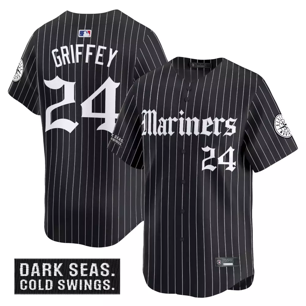 Griffey 24 Men's Seattle Mariners Black Vapor Jersey | Dark Seas Embroidered Patch 2023 | Fan Gear for Men, Women & Youth