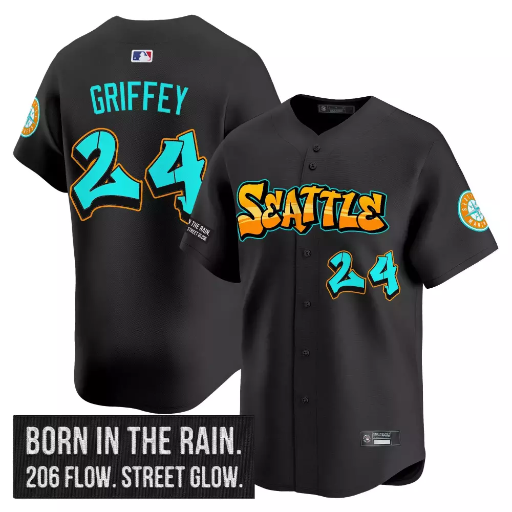 Griffey 24 Men's Stitched Vapor Jersey | Seattle Mariners Black Graffiti Edition 2023 | Fan Gear for Men, Women & Youth