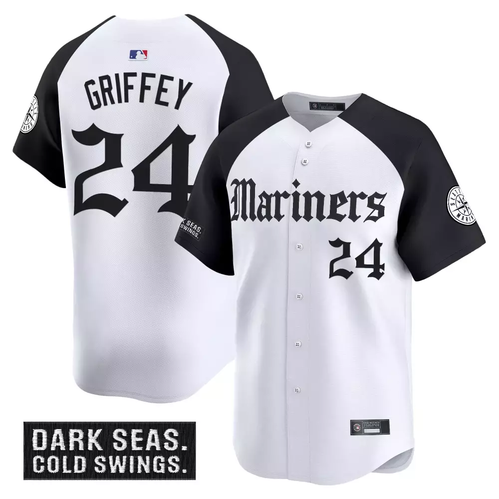 Griffey 24 Men's Stitched Vapor Jersey | Seattle Mariners White Black Dark Seas Edition 2023 | Fan Gear for Men, Women & Youth