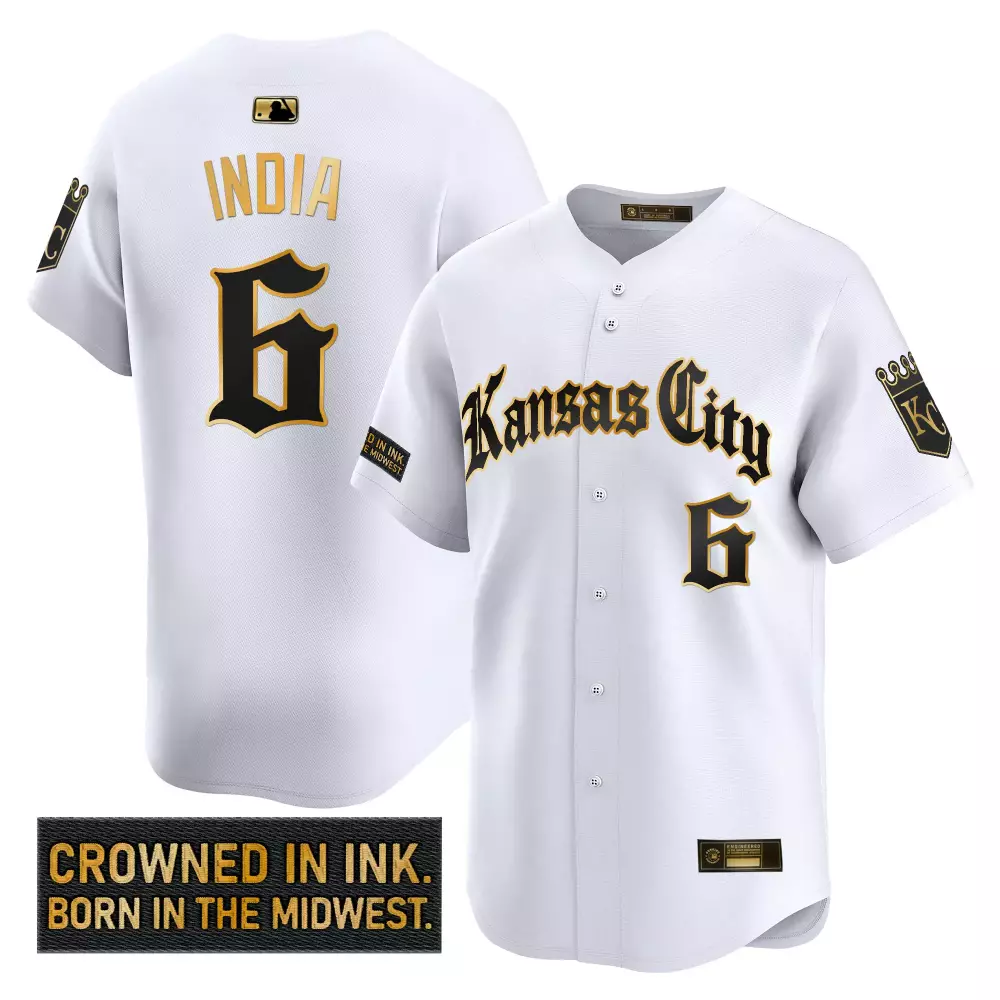 Kansas City Royals India 6 White Vapor Jersey | Crowned in Ink Patch 2023 | Game Day Outfit | For Men, Women & Youth