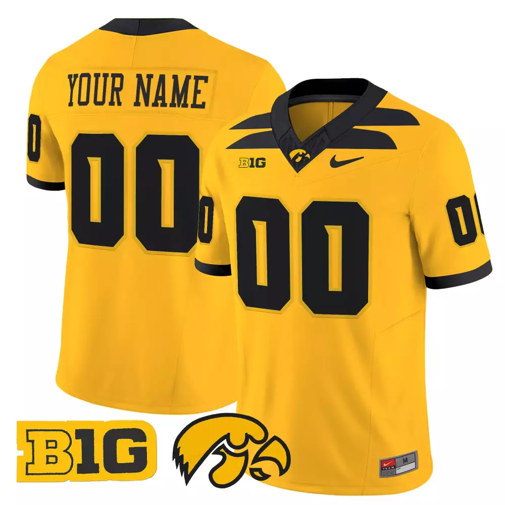 Iowa Hawkeyes Yellow Nike Jersey | B1G Patch | Custom Name & Number 00 | Game Day Outfit | For Men, Women & Youth