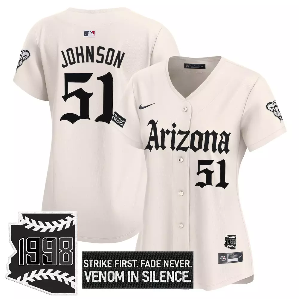Johnson 51 Arizona Diamondbacks Women's Vapor Jersey | 1998 Embroidered Patch in Cream Color | Fan Gear for All | For Men, Women & Youth