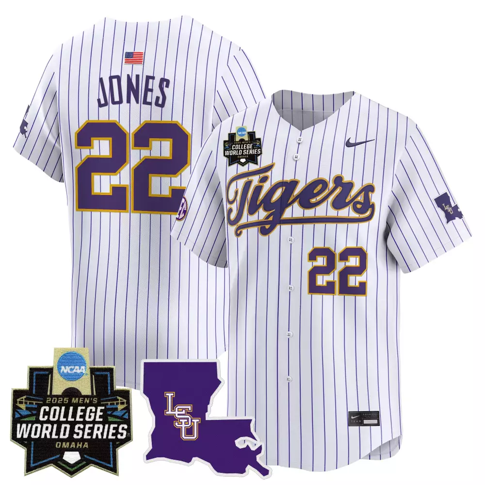 Jones 22 LSU Tigers Men's White Vapor Premier Limited Jersey 2025 College World Series | Embroidered Patch | Limited Edition Fan Gear | For Men, Women & Youth