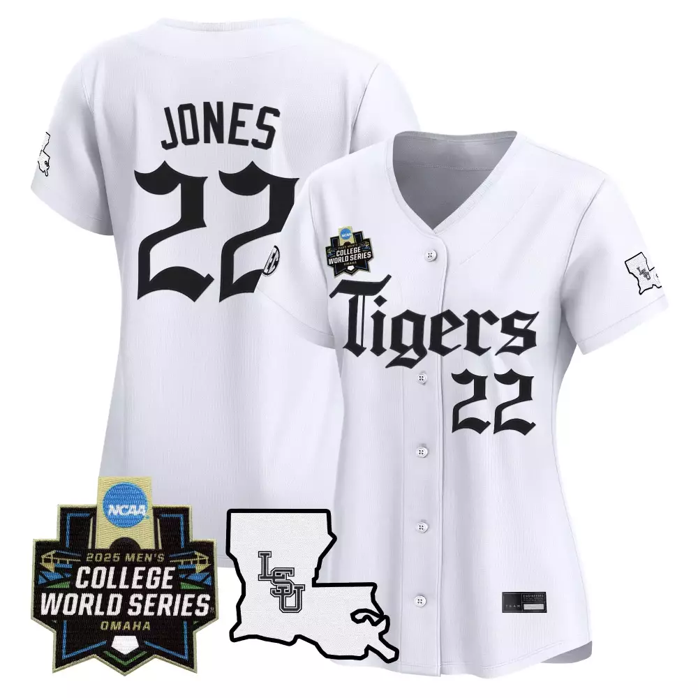 Jones 22 LSU Tigers 2025 College World Series White Vapor Jersey | Game Day Outfit | Fan Gear for Women, Men & Youth