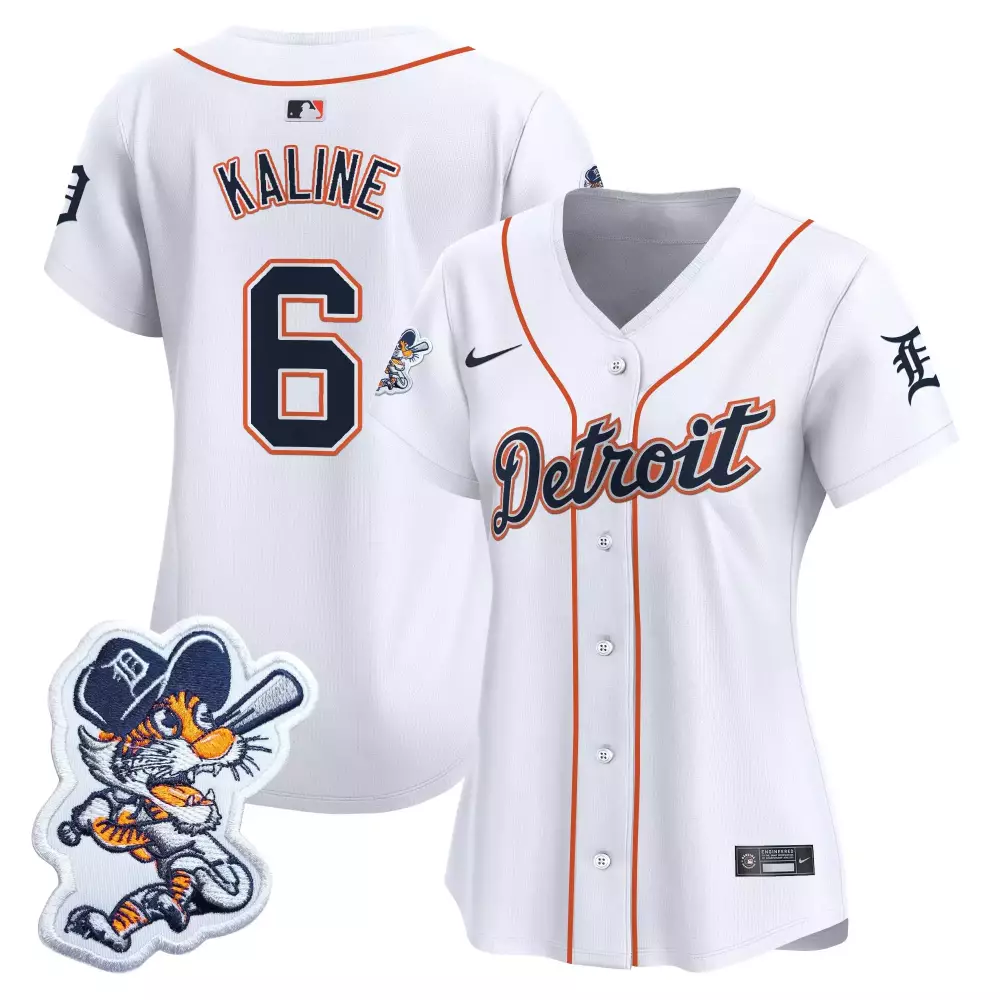 Kaline 6 Detroit Tigers 2023 White Vapor Jersey with Embroidered Patch | Women's Fan Gear | For All Sizes