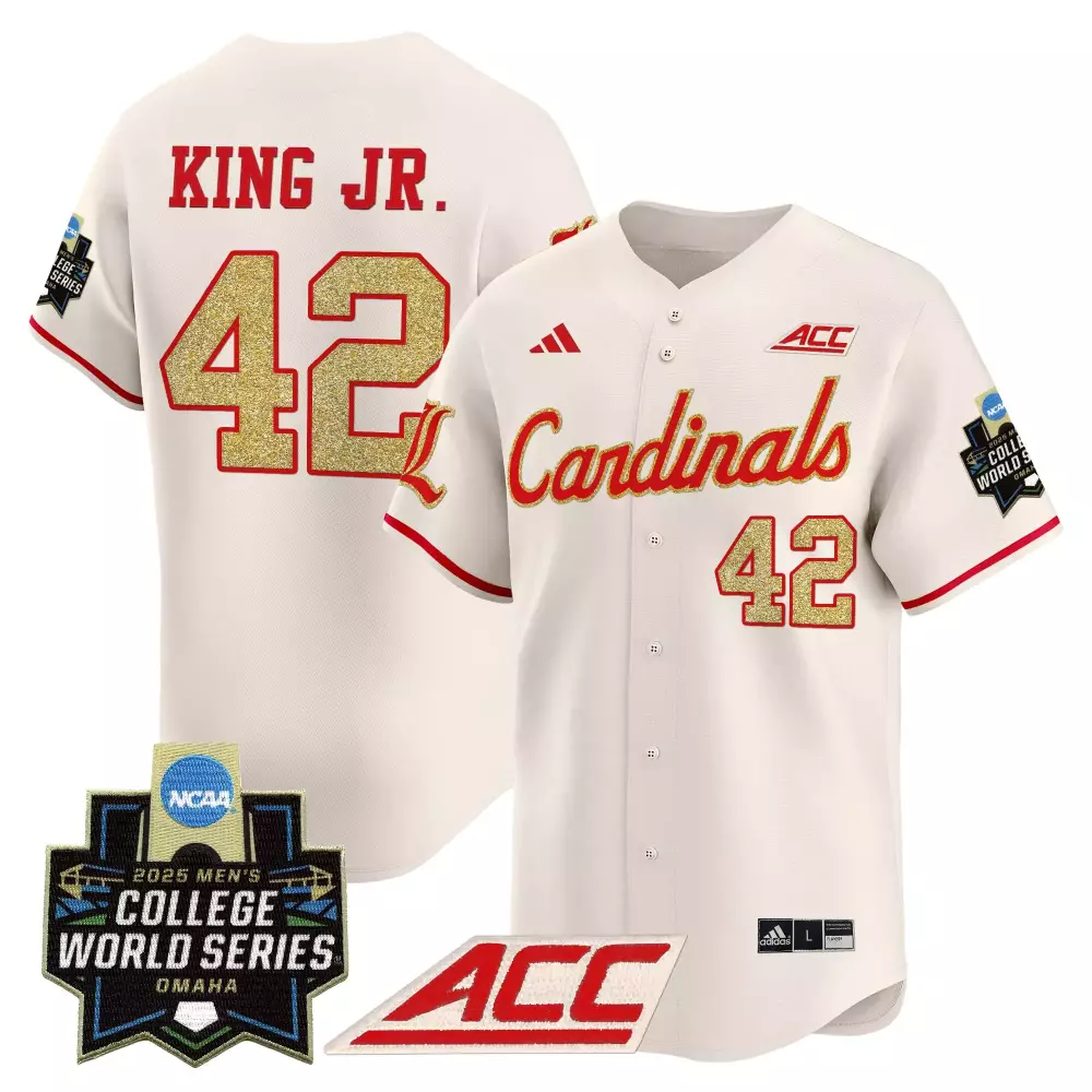 King Jr 42 Men's Louisville Cardinals Blue Vapor Jersey 2025 | College World Series Edition | Fan Gear for Men, Women & Youth