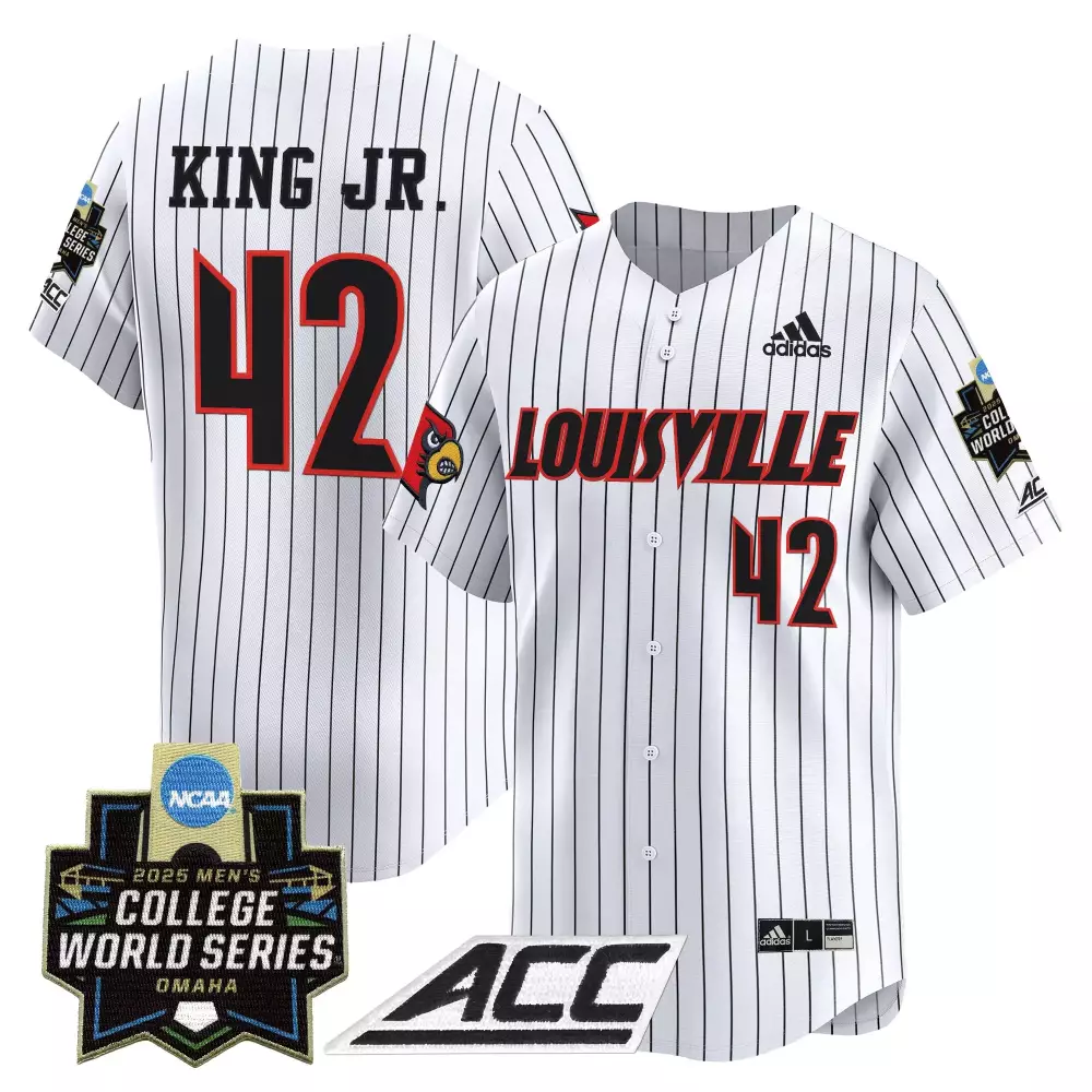 King Jr 42 Men's Louisville Cardinals White Vapor Jersey 2025 | College World Series Patch | Fan Gear for Men, Women & Youth