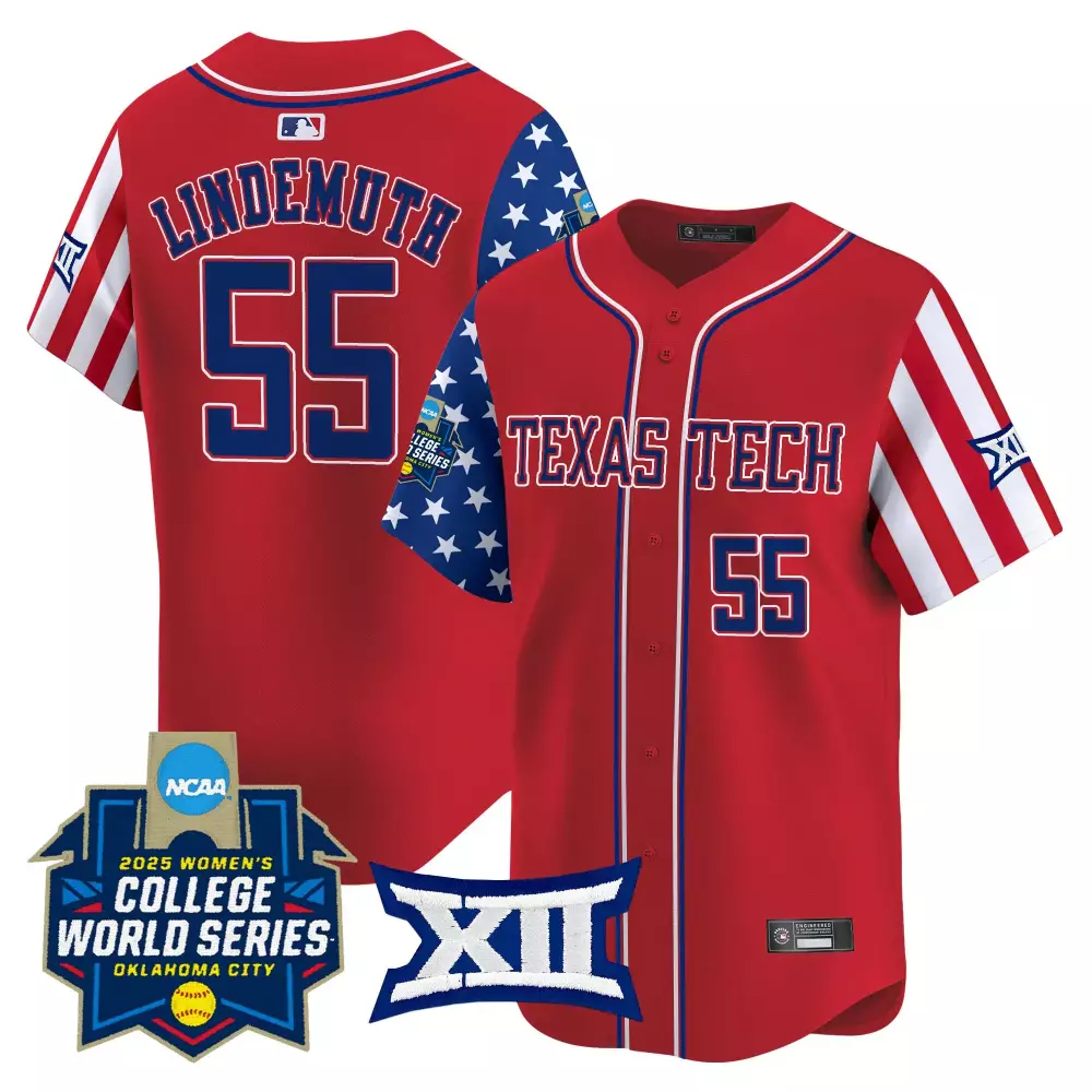 Custom Texas Tech  College World Series Lindemuth 55 Vapor 2025 Baseball Jersey – Red