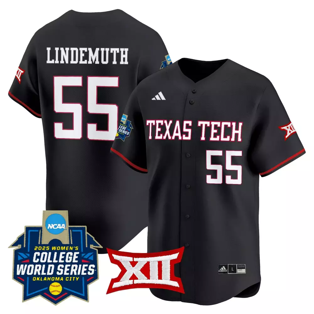 Custom Texas Tech  2025 Womens College World Series Lindenmuth 55 Stitched Vapor Baseball Jersey – Black