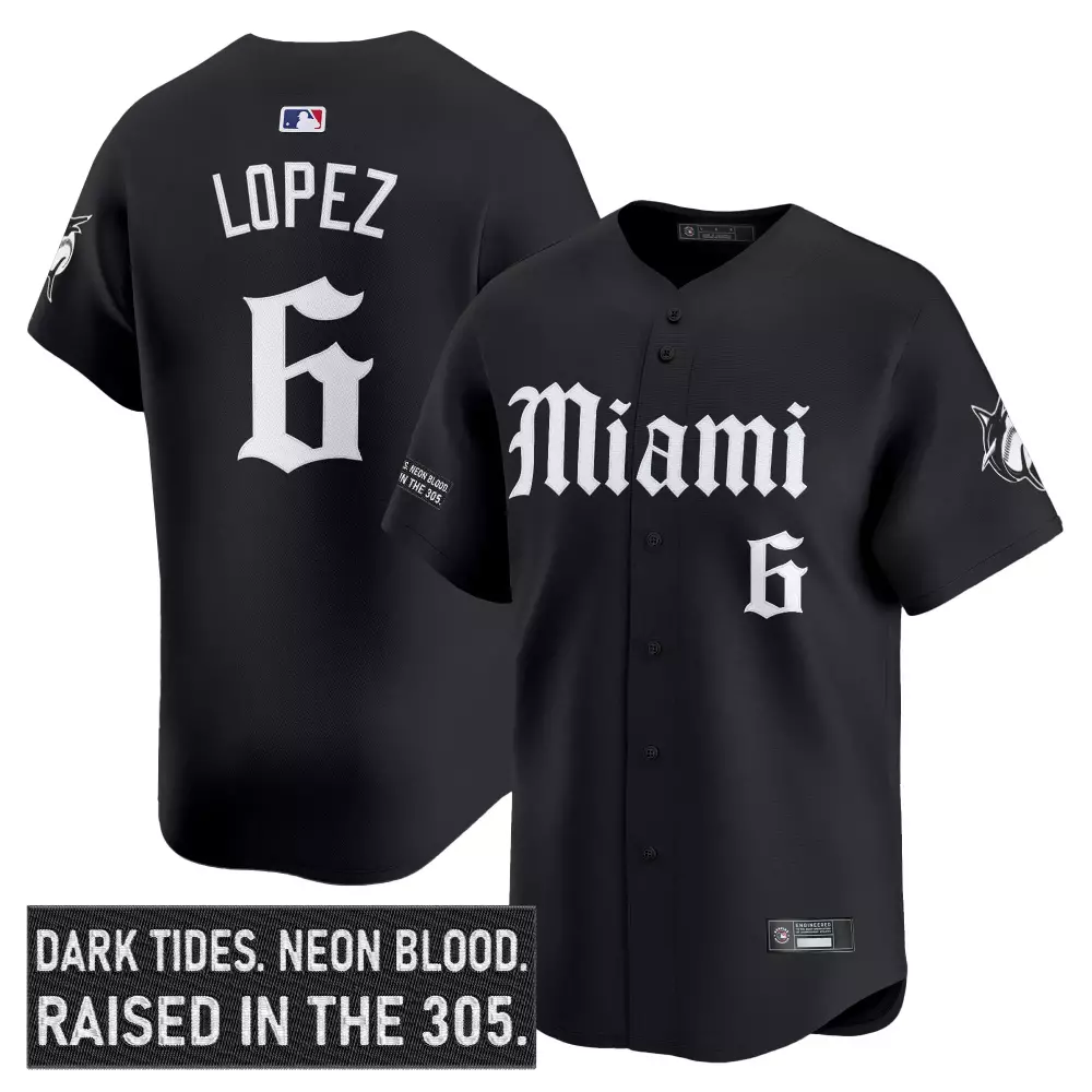Lopez 6 Men's Miami Marlins Black Vapor Jersey with Embroidered Dark Tides Patch 2023 | All Stitched | For Game Day | For Men, Women & Youth