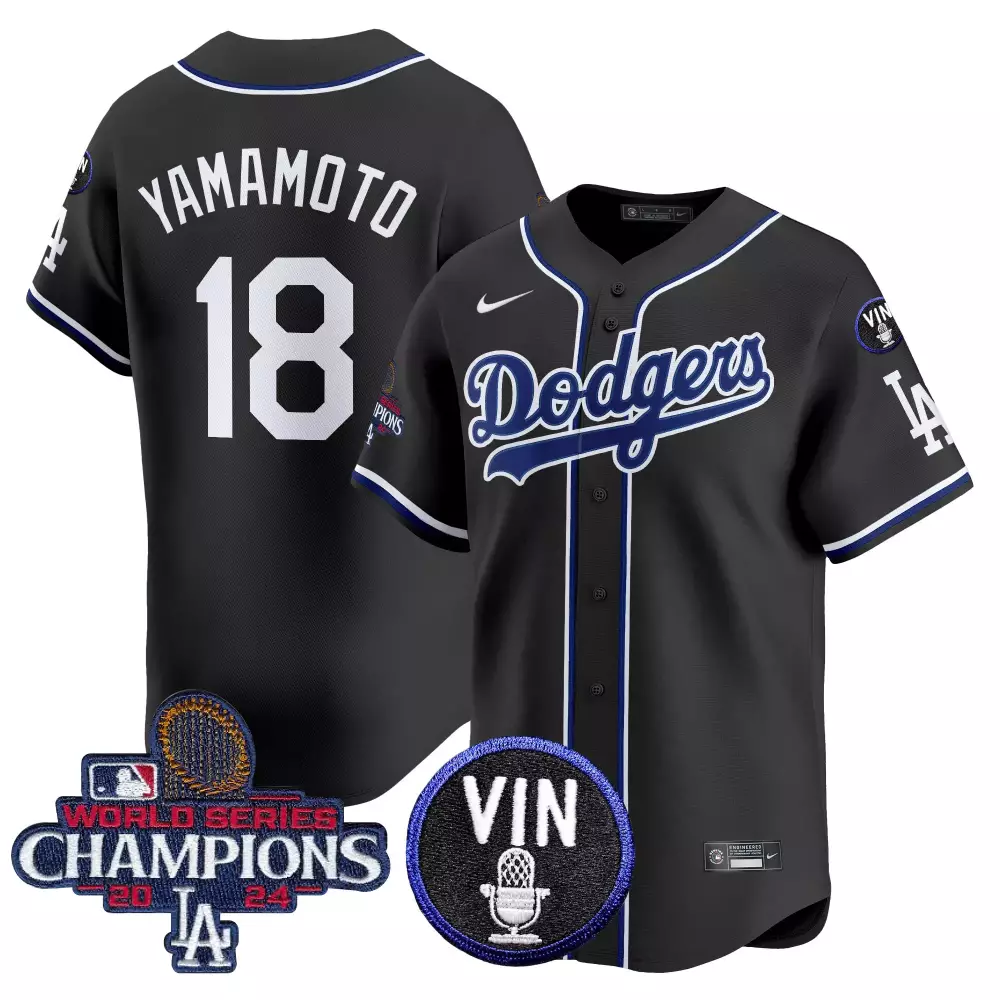 Yamamoto Dodgers 2024 Black Vapor Jersey | Stitched World Series Patch | Limited Edition Fan Gear | For Men, Women & Youth