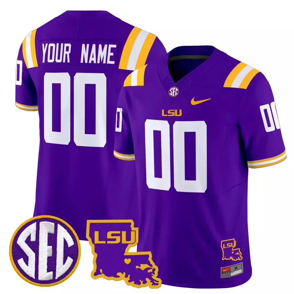 LSU Tigers Purple Vapor Jersey | 2023 Stitched SEC Patch | Custom Name 00 | Game Day Outfit for Men, Women & Youth