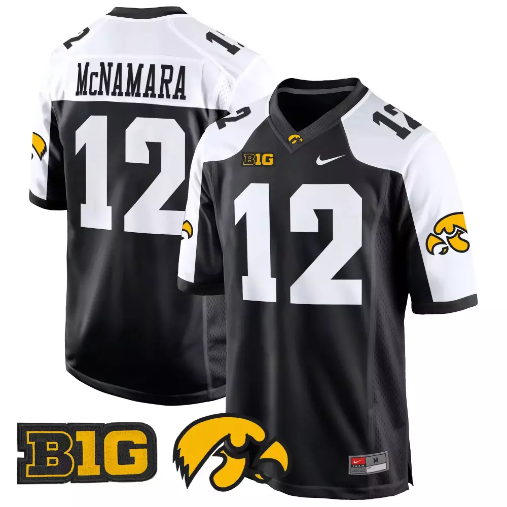 Mcnamara 12 Iowa Hawkeyes Black Vapor Jersey 2024 | B1G Patch Stitched Fan Gear | For Men, Women & Youth