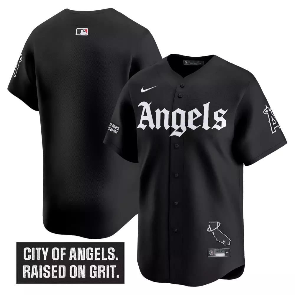 Men's Los Angeles Angels Black Vapor Jersey | City of Angels Patch 2023 | Stitched Fan Gear for Men, Women & Youth