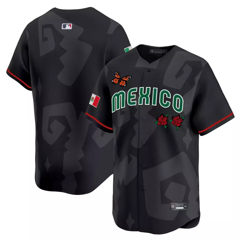 Customizable Mexico  Butterfly Vapor Embroidered Patch Style 2023 Baseball Jersey – Black