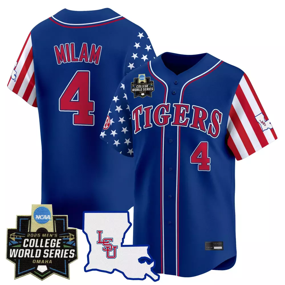 Milan 4 LSU Tigers 2025 Stitched Vapor Jersey | Blue | College World Series Fan Gear | For Men, Women & Youth