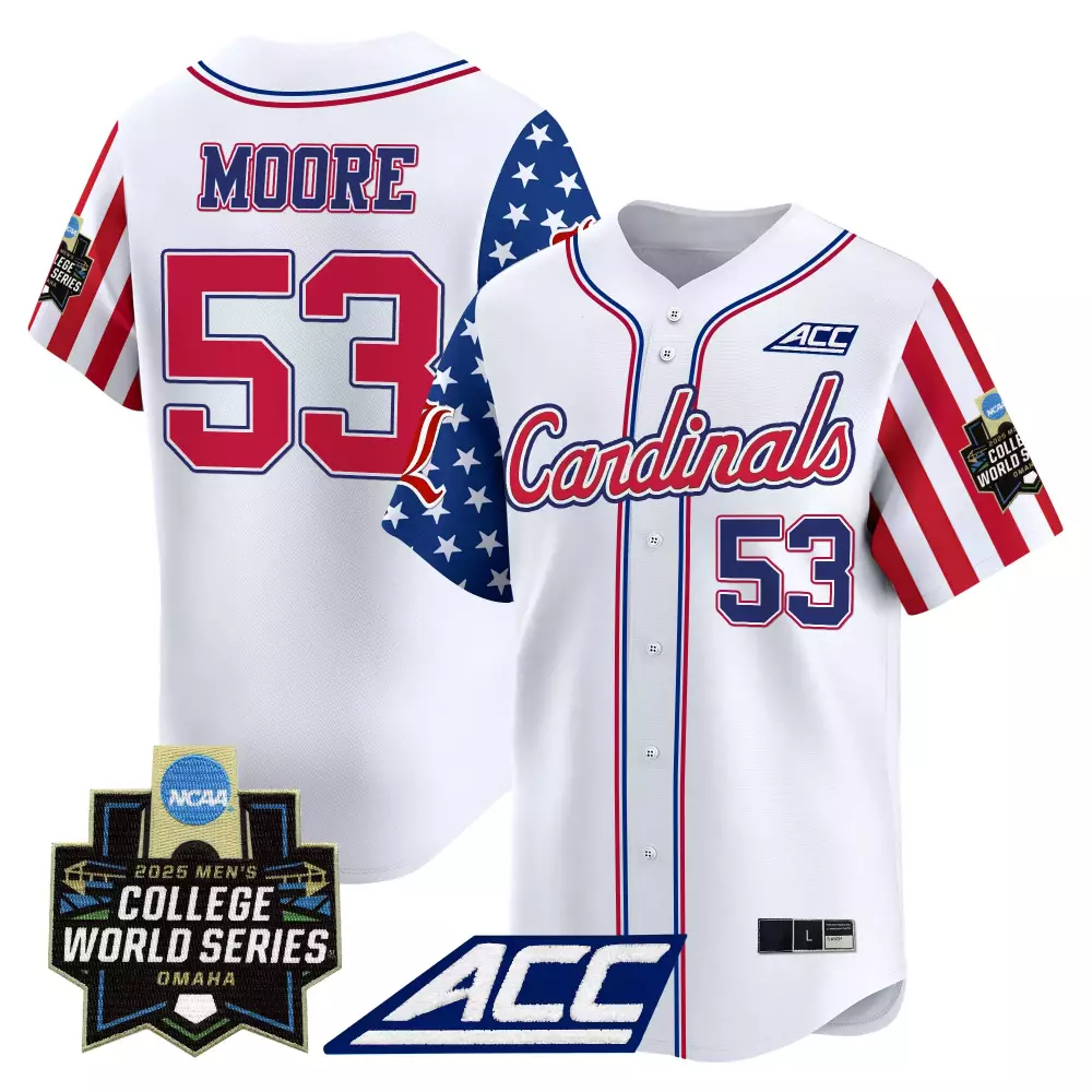 Moore 53 Men's Louisville Cardinals 2025 White Vapor Jersey | NCAA College World Series | Perfect Fan Gear | For Men, Women & Youth