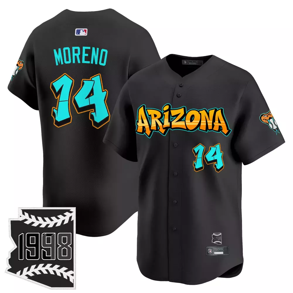 Moreno 14 Arizona Diamondbacks Vapor Jersey | Black 1998 Patch Edition | Classic Fan Gear | For Men, Women & Youth