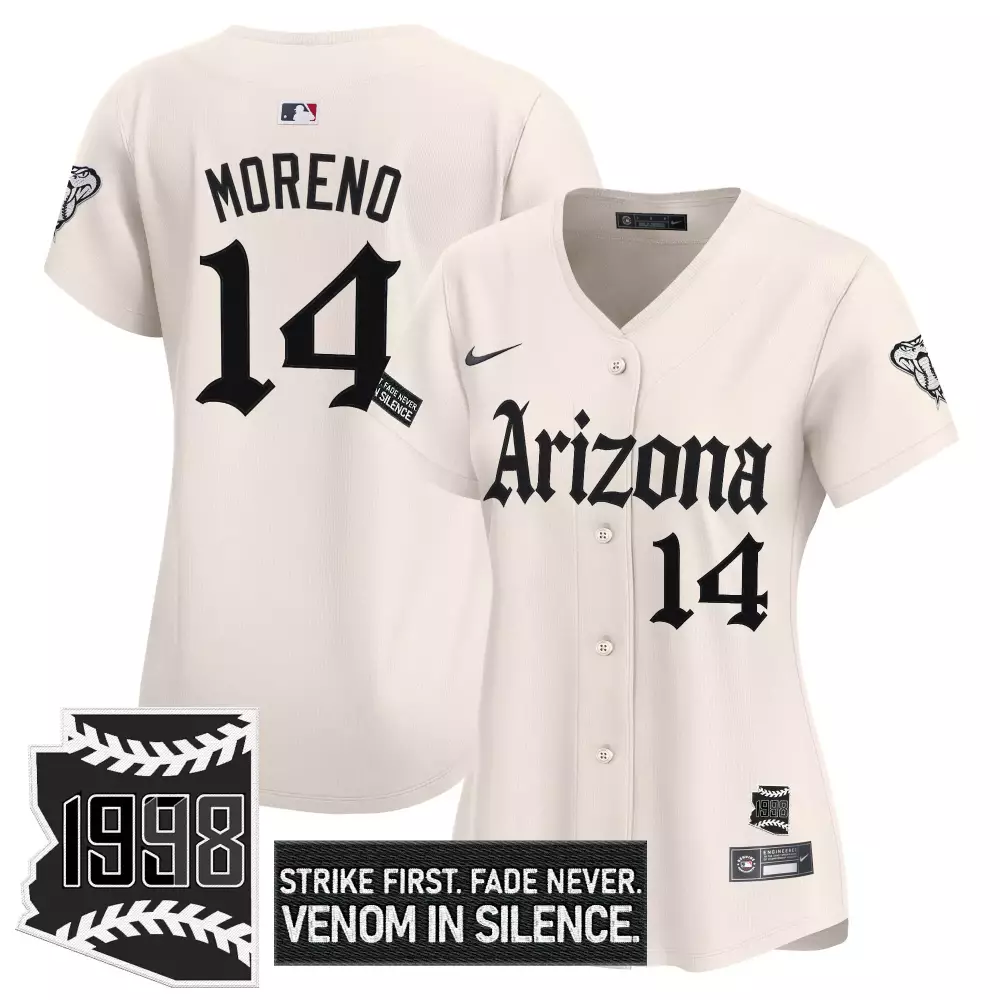 Moreno 14 Women's Arizona Diamondbacks White Vapor Jersey | 1998 Patch Edition | Fan Gear for Women, Men & Youth