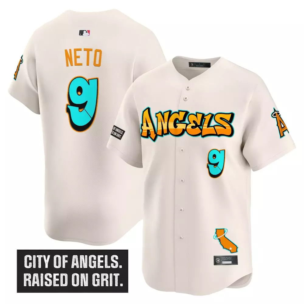 Neto 9 Men's Los Angeles Angels Vapor Jersey | Cream Graffiti Edition 2023 | Fan Gear for Men, Women & Youth