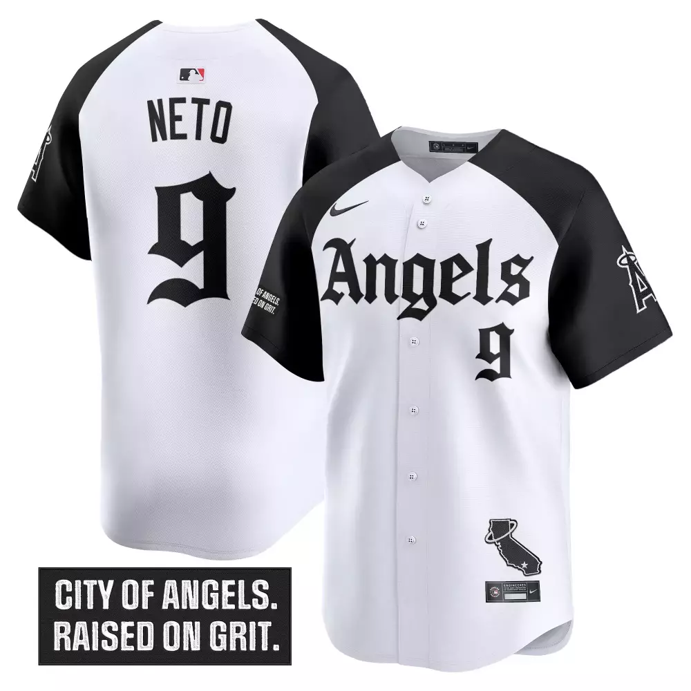 Neto 9 Men's Stitched Vapor Jersey | Los Angeles Angels White Black 2023 City of Angels Patch | Fan Gear for Men, Women & Youth