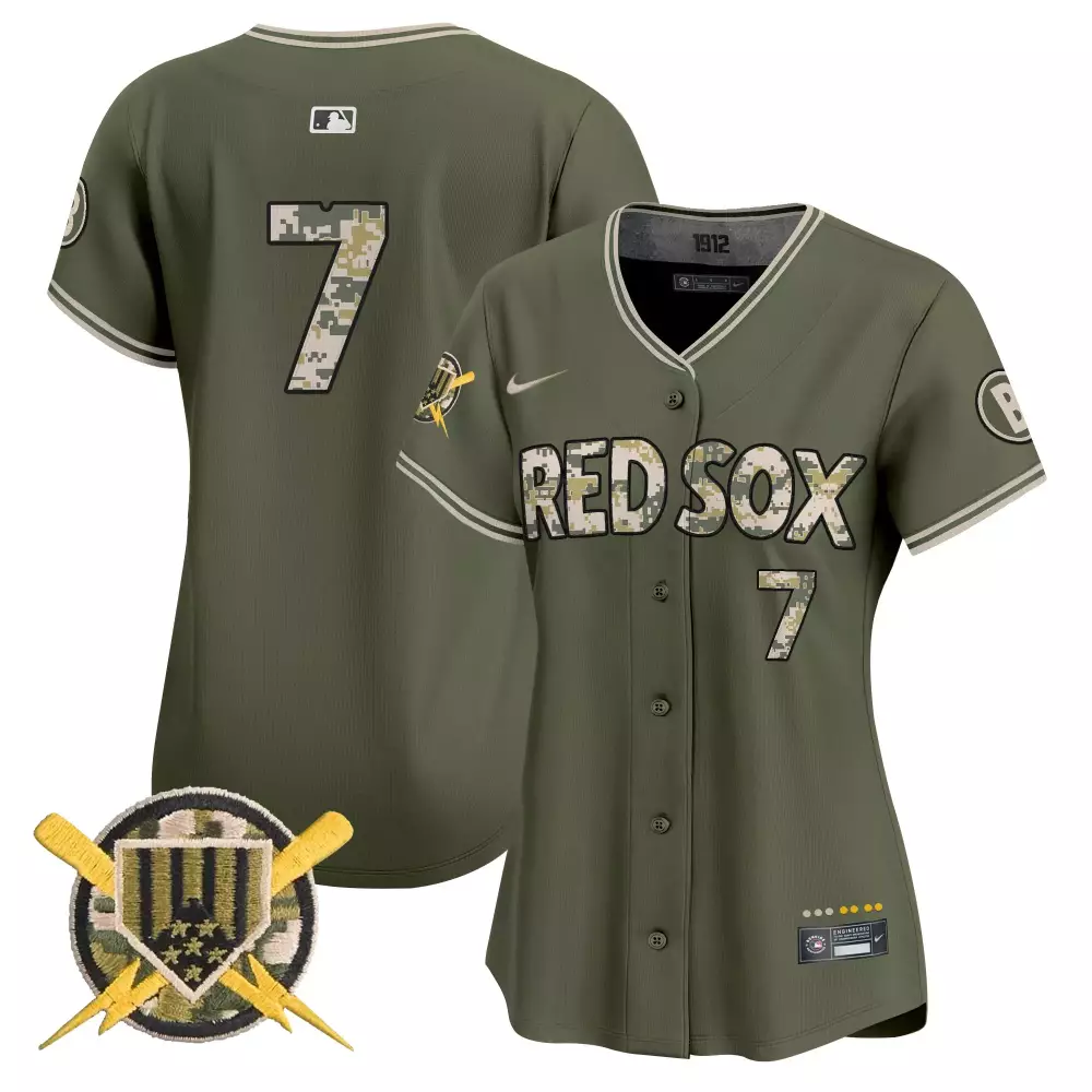 Nike Women's Boston Red Sox Jersey | Olive Green Camo Patch 2023 | Stylish Fan Gear for Men, Women & Youth