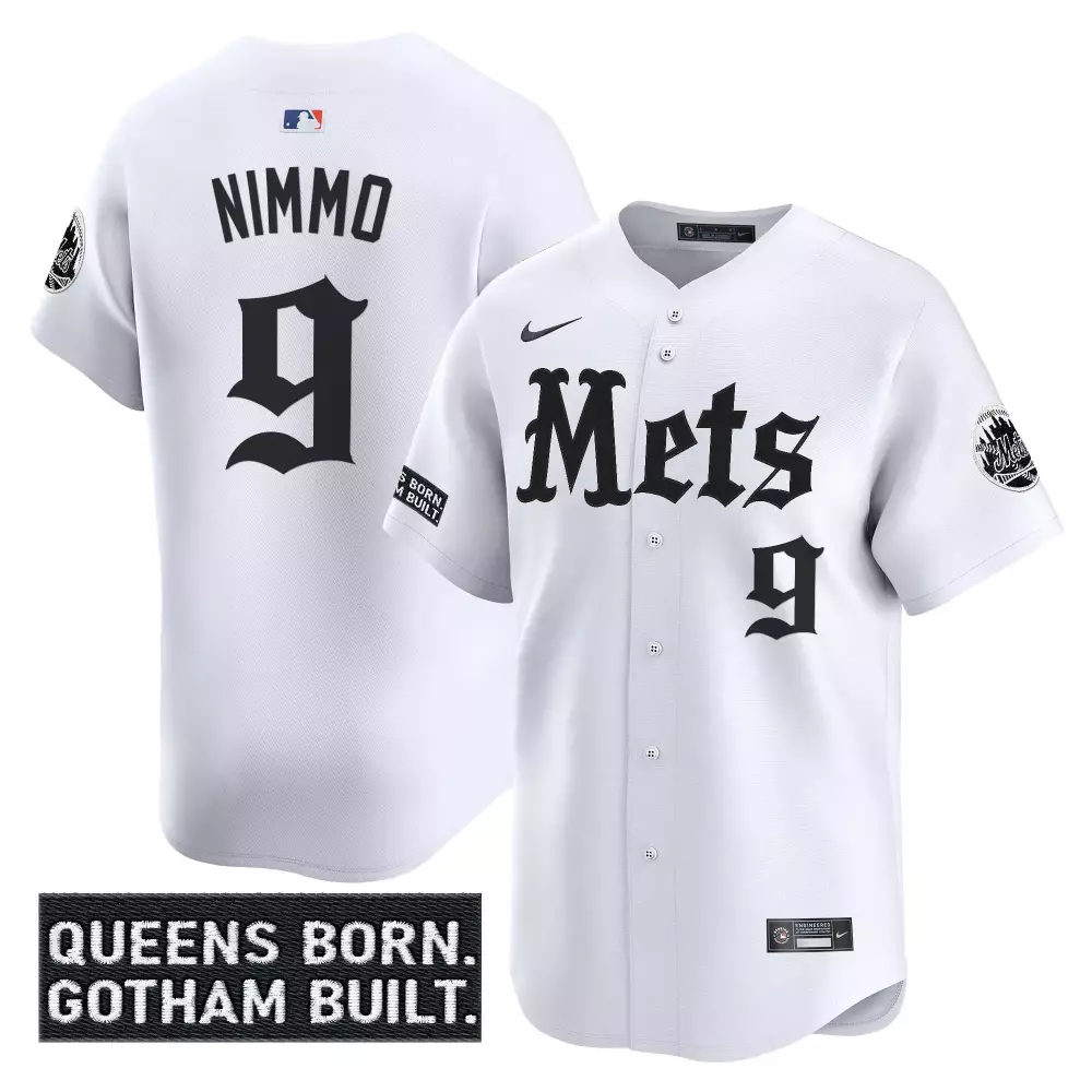 Nimmo 9 Men's Nike Vapor Premier Stitched Jersey | White New York Mets 2023 Gotham Edition | Fan Gear for Men, Women & Youth