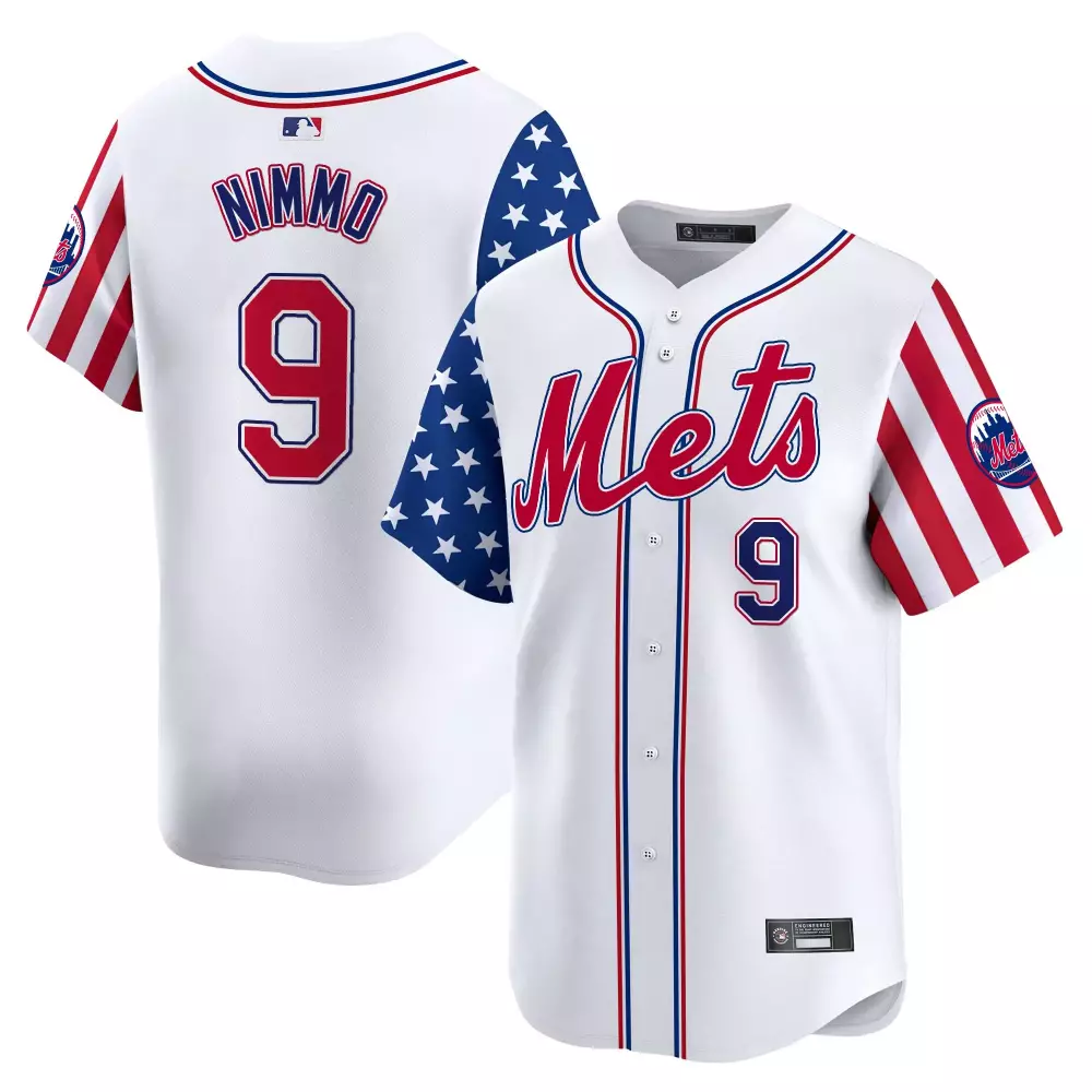 Nimmo 9 Men's Stitched Vapor Jersey | New York Mets Independence Day 2025 White | Fan Gear for Men, Women & Youth
