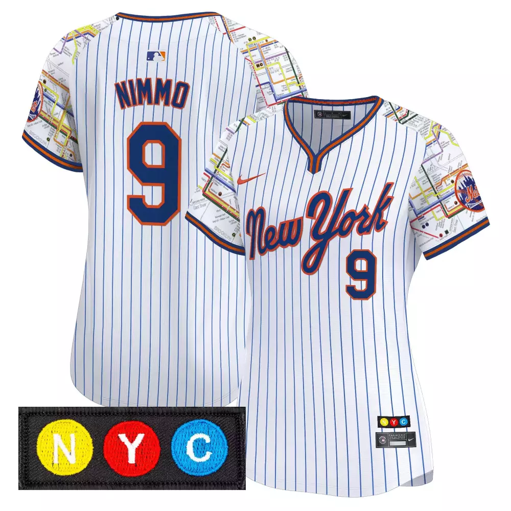 Nimmo 9 Women's New York Mets Vapor Jersey | White NYC Patch 2023 | Fan Gear for Men, Women & Youth